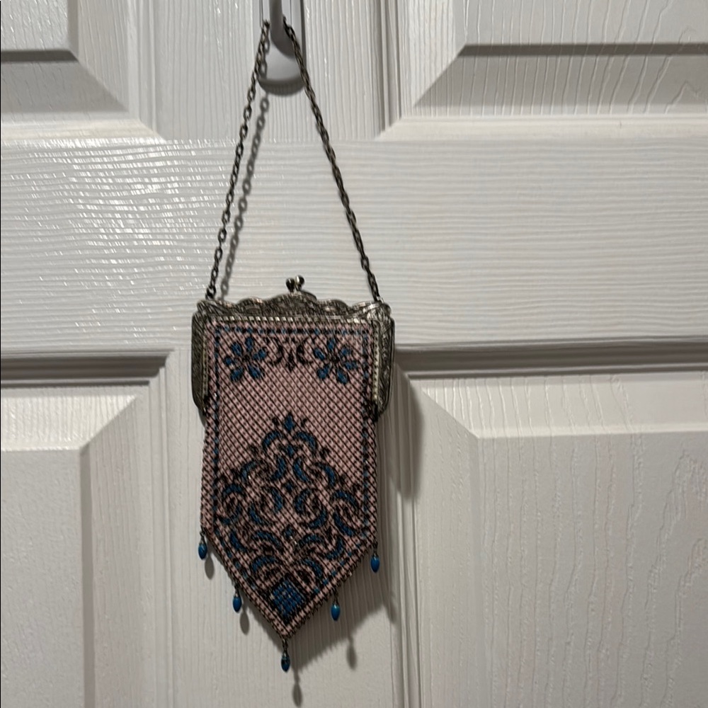 Vintage Style Pink and Blue Beaded Purse